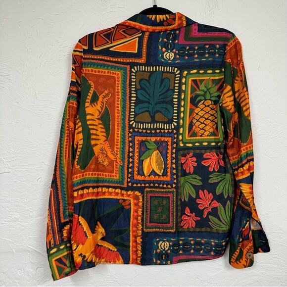 Rachel Zoe Colorful Tropical Print Button Down Shirt Womens XS Bird Palm Tree - Picture 11 of 11